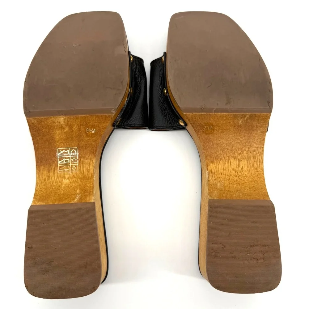 Tory Burch $298 Black Leather Clogs Sandals 9.5 Quiet Luxury Resort Capsule Chic
